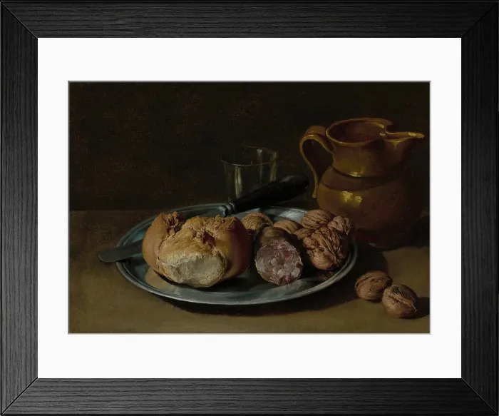 Framed Print : Still Life with Bread, Salami, and Nuts, about 1750-1760. Creator: Giacomo Ceruti Framed Print : Still Life with Bread, Salami, and Nuts, about 1750-1760. Creator: Giacomo Ceruti