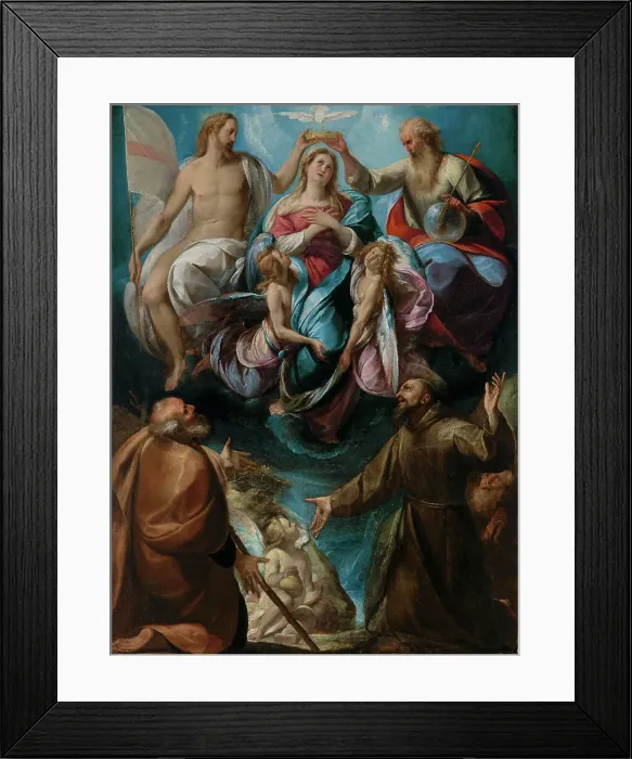 Framed Print : The Coronation of the Virgin with Saints Joseph and Francis, about 1605. Creator: Giulio Cesare Procaccini Framed Print : The Coronation of the Virgin with Saints Joseph and Francis, about 1605. Creator: Giulio Cesare Procaccini