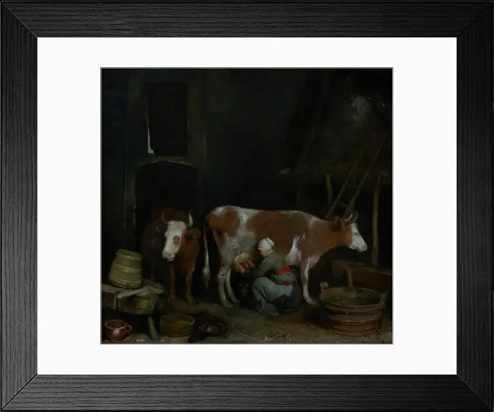 Framed Print : A Maid Milking a Cow in a Barn, about 1652-1654. Creator: Gerard Terborch II Framed Print : A Maid Milking a Cow in a Barn, about 1652-1654. Creator: Gerard Terborch II
