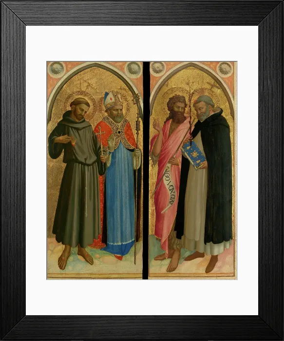 Framed Print : Saint Francis and a Bishop Saint, Saint John the Baptist and Saint Dominic, late 1420s. Creator: Fra Angelico Framed Print : Saint Francis and a Bishop Saint, Saint John the Baptist and Saint Dominic, late 1420s. Creator: Fra Angelico