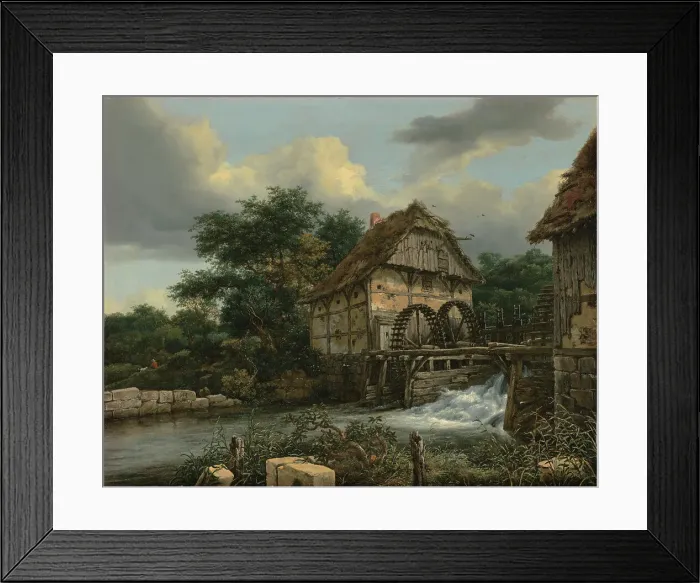 Framed Print : Two Watermills and an Open Sluice, 1653. Creator: Jacob van Ruisdael