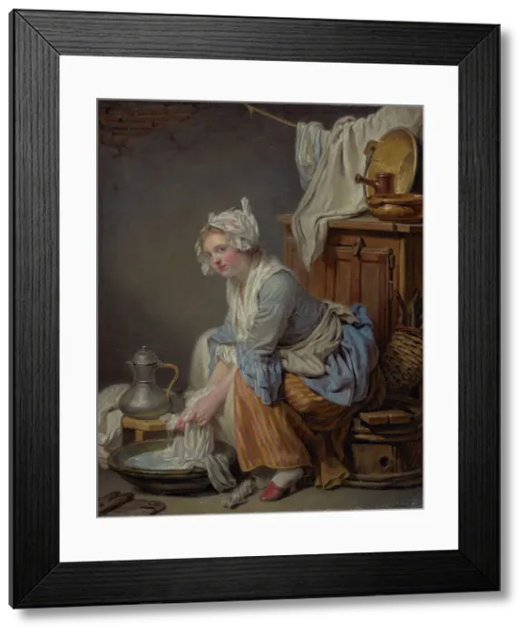 Framed Print : The Laundress (La Blanchisseuse), 1761. Creator: Jean-Baptiste Greuze Framed Print : The Laundress (La Blanchisseuse), 1761. Creator: Jean-Baptiste Greuze