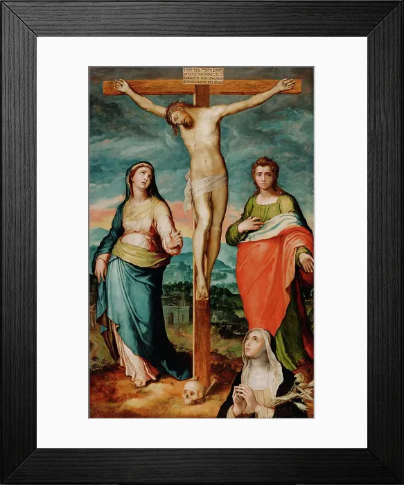 Framed Print : Christ on the Cross with the Virgin, Saint John the Evangelist, and Saint... about 1570. Creator: Marco Pino Framed Print : Christ on the Cross with the Virgin, Saint John the Evangelist, and Saint... about 1570. Creator: Marco Pino