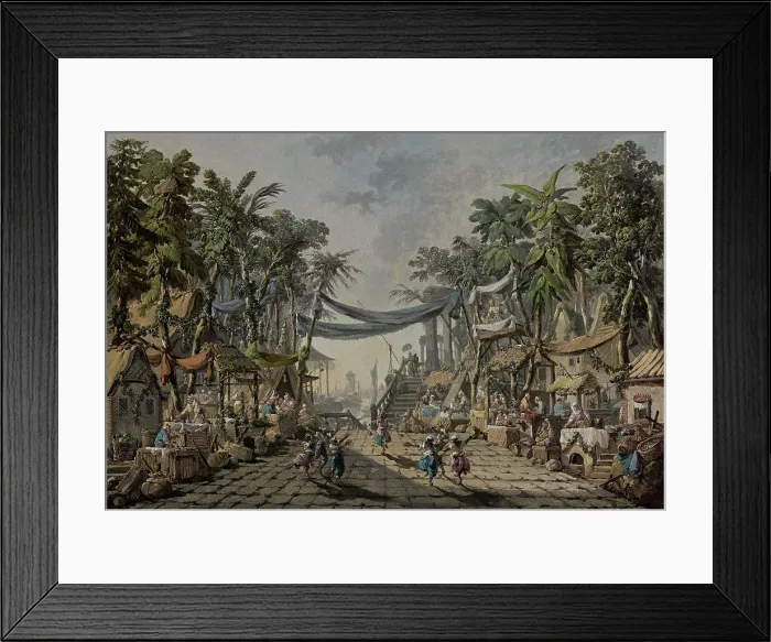 Framed Print : Market Scene in an Imaginary Oriental Port, about 1764. Creator: Jean-Baptiste Pillement Framed Print : Market Scene in an Imaginary Oriental Port, about 1764. Creator: Jean-Baptiste Pillement