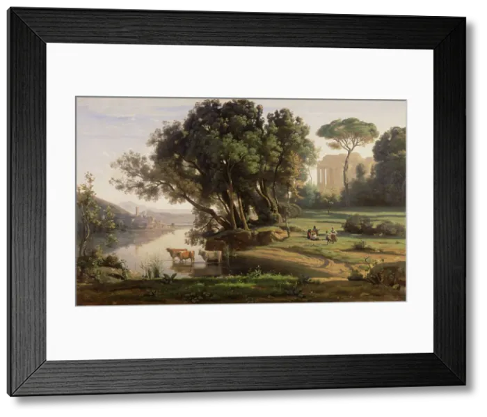 Framed Print : Italian Landscape (Site d'Italie, Soleil Levant), about 1835. Creator: Jean-Baptiste-Camille Corot Framed Print : Italian Landscape (Site d'Italie, Soleil Levant), about 1835. Creator: Jean-Baptiste-Camille Corot