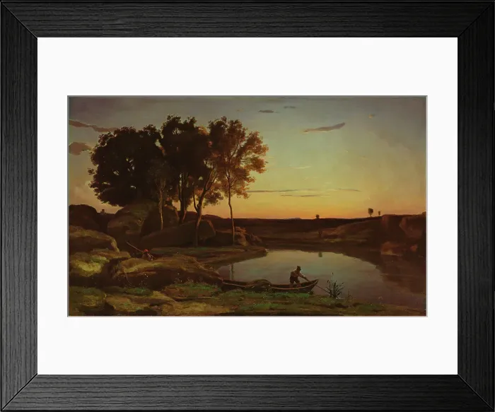 Framed Print : Landscape with Lake and Boatman, 1839. Creator: Jean-Baptiste-Camille Corot Framed Print : Landscape with Lake and Boatman, 1839. Creator: Jean-Baptiste-Camille Corot