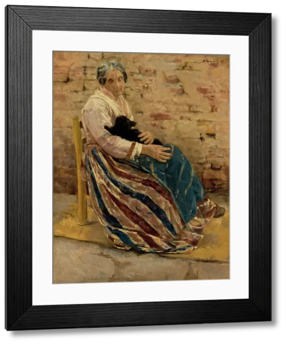 Framed Print : Woman with a Cat, 1878. Creator: Max Liebermann Framed Print : Woman with a Cat, 1878. Creator: Max Liebermann