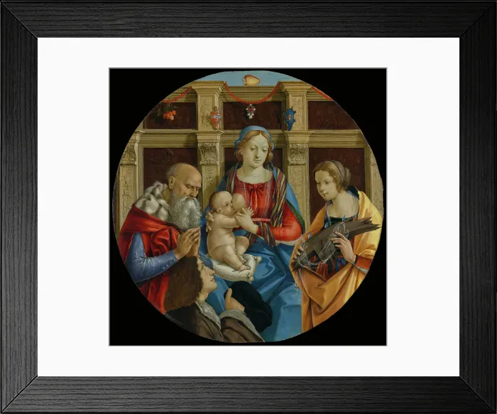 Framed Print : Madonna and Child with a Male Saint, Catherine of Alexandria and a Donor, about 1496. Creator: Michelangelo di Pietro Membrini Framed Print : Madonna and Child with a Male Saint, Catherine of Alexandria and a Donor, about 1496. Creator: Michelangelo di Pietro Membrini