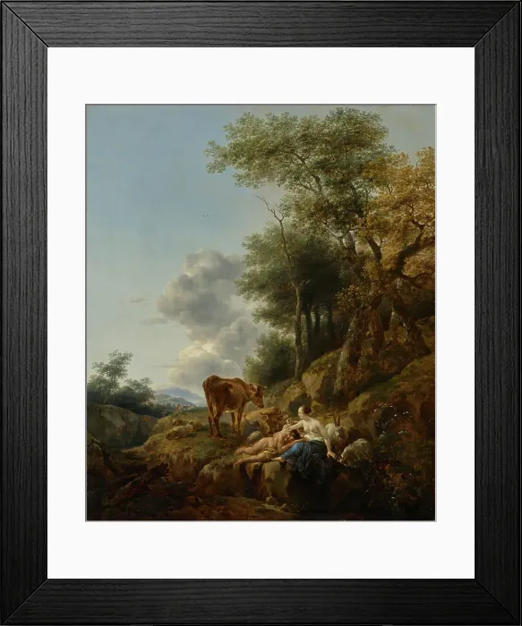 Framed Print : Landscape with a Nymph and a Satyr, 1647 ?. Creator: Nicolaes Berchem Framed Print : Landscape with a Nymph and a Satyr, 1647 ?. Creator: Nicolaes Berchem