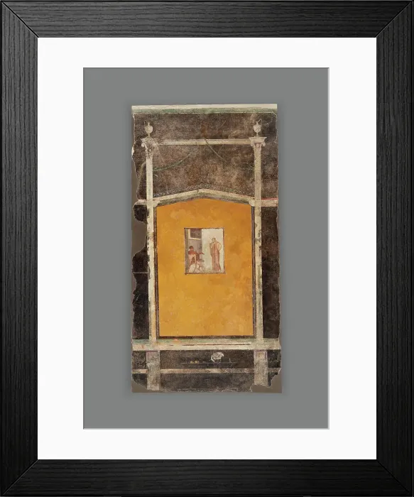 Framed Print : Wall Panel from a Black Ground Frescoed Room, A.D. 1-50. Creator: Unknown Framed Print : Wall Panel from a Black Ground Frescoed Room, A.D. 1-50. Creator: Unknown