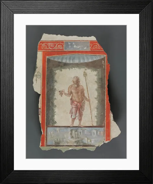 Framed Print : Fresco Fragments Depicting an Old Silenus with Kantharos and Thyrsus, A.D. 1-79. Creator: Unknown Framed Print : Fresco Fragments Depicting an Old Silenus with Kantharos and Thyrsus, A.D. 1-79. Creator: Unknown