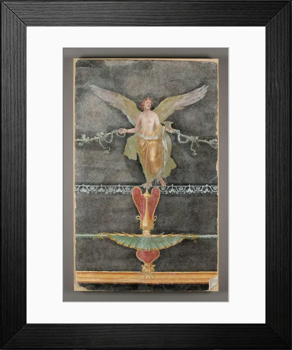 Framed Print : Wall Fragment with Winged Female (Nike) on Black Ground, A.D. 50-79. Creator: Unknown Framed Print : Wall Fragment with Winged Female (Nike) on Black Ground, A.D. 50-79. Creator: Unknown