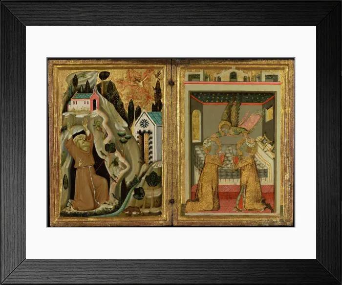 Framed Print : The Stigmatization of Saint Francis, and Angel Crowning Saints Cecilia and Valerian, 1330s. Creator: Unknown Framed Print : The Stigmatization of Saint Francis, and Angel Crowning Saints Cecilia and Valerian, 1330s. Creator: Unknown