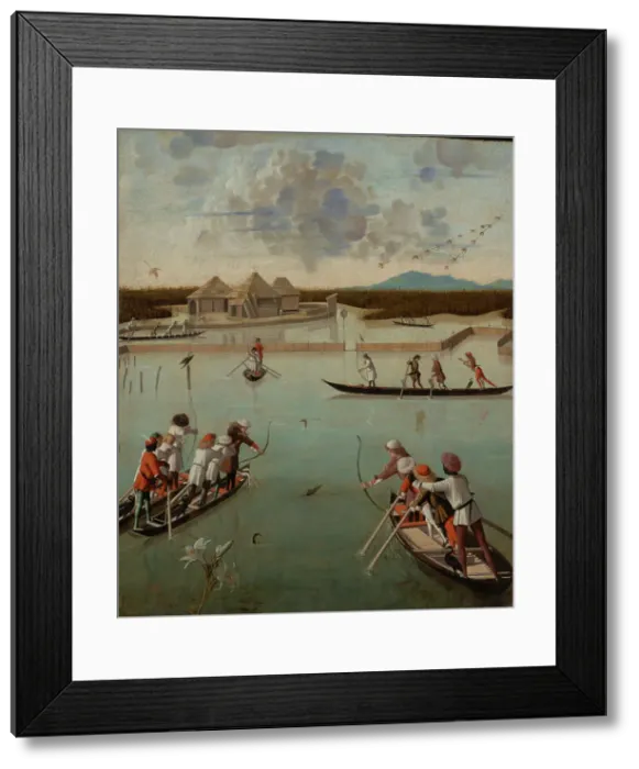 Framed Print : Hunting on the Lagoon (recto); Letter Rack (verso), about 1490-1495. Creator: Vittore Carpaccio Framed Print : Hunting on the Lagoon (recto); Letter Rack (verso), about 1490-1495. Creator: Vittore Carpaccio