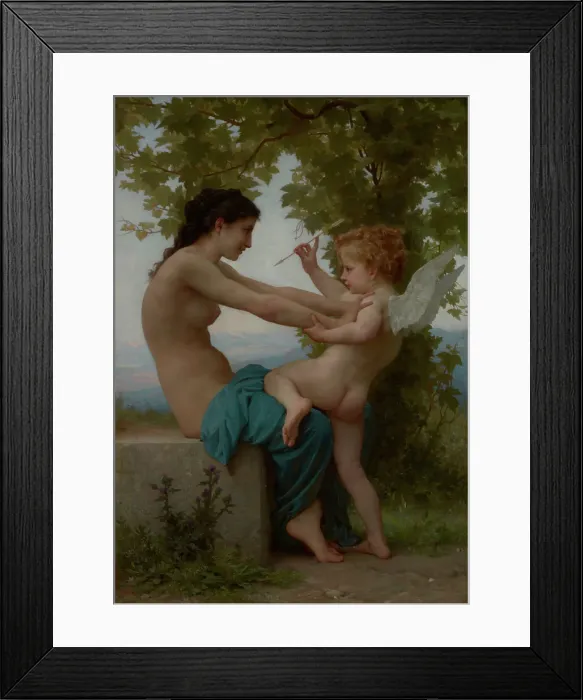 Framed Print : A Young Girl Defending Herself against Love, about 1880. Creator: William-Adolphe Bouguereau Framed Print : A Young Girl Defending Herself against Love, about 1880. Creator: William-Adolphe Bouguereau