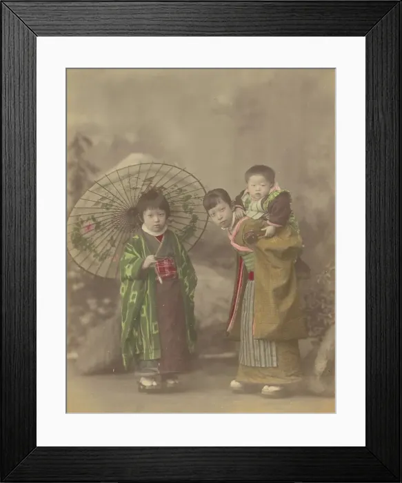 Framed Print : Japanese Mother with Her Two Children, 1870s-1890s. Creator: Kusakabe Kimbei Framed Print : Japanese Mother with Her Two Children, 1870s-1890s. Creator: Kusakabe Kimbei