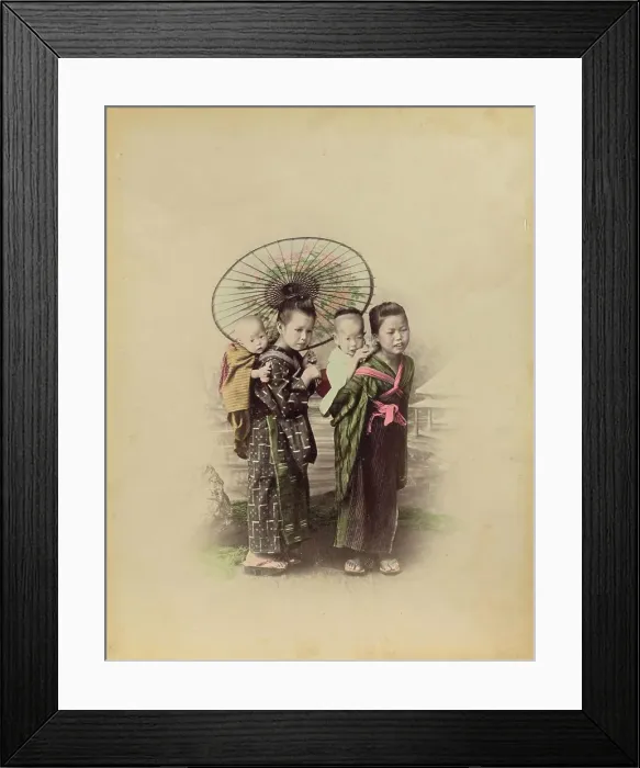 Framed Print : Japanese Mother with Her Three Children, 1870s-1890s. Creator: Kusakabe Kimbei Framed Print : Japanese Mother with Her Three Children, 1870s-1890s. Creator: Kusakabe Kimbei