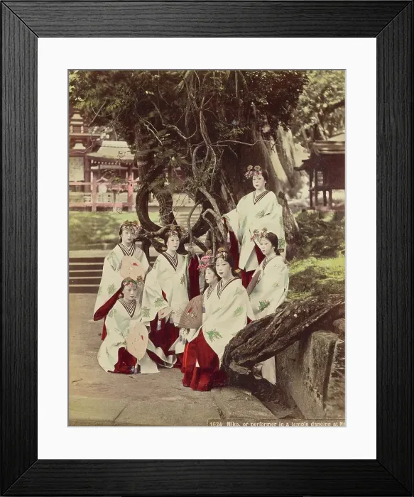 Framed Print : Miko, or Performing in A Temple Dancing at Nara, about 1890. Creator: Kusakabe Kimbei Framed Print : Miko, or Performing in A Temple Dancing at Nara, about 1890. Creator: Kusakabe Kimbei