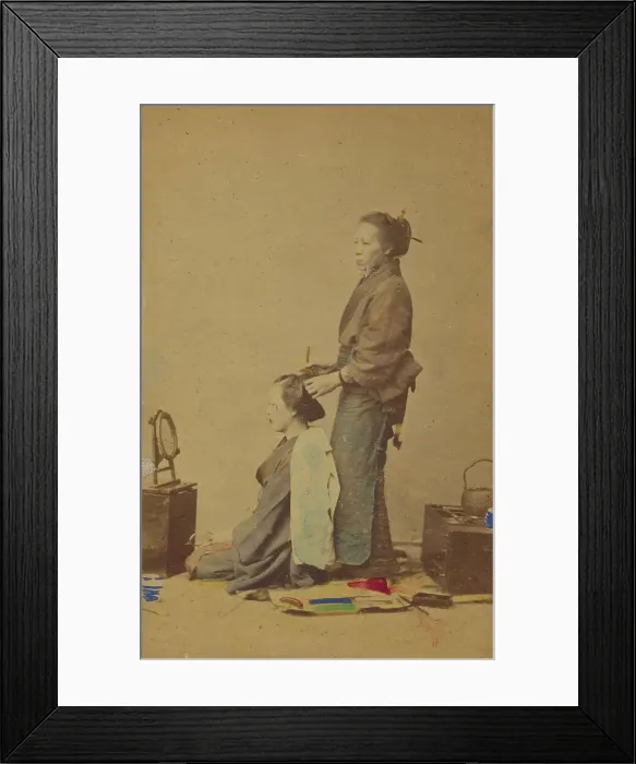Framed Print : Female hair dresser, 1870-1880. Creator: Unknown Framed Print : Female hair dresser, 1870-1880. Creator: Unknown