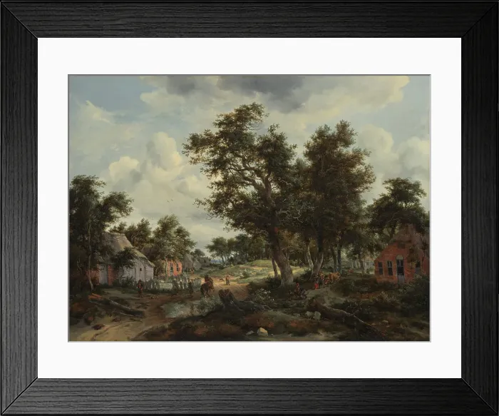Framed Print : A Wooded Landscape with Travellers on a Path through a Hamlet, about 1665. Creators: Meindert Hobbema, Abraham Storck Framed Print : A Wooded Landscape with Travellers on a Path through a Hamlet, about 1665. Creators: Meindert Hobbema, Abraham Storck