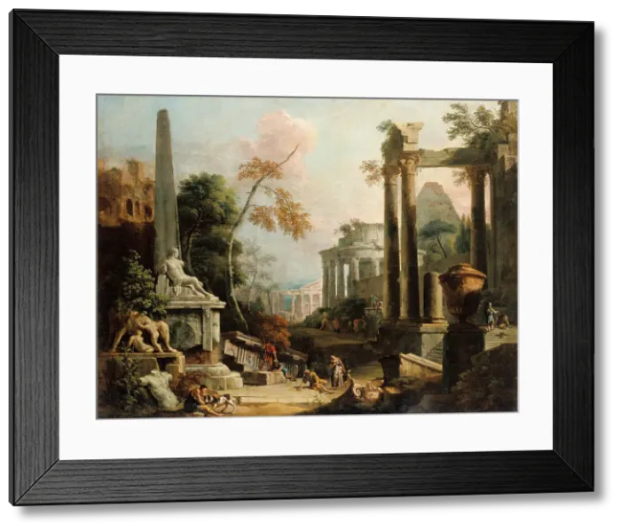 Framed Print : Landscape with Classical Ruins and Figures, about 1725-1730. Creators: Marco Ricci, Sebastiano Ricci Framed Print : Landscape with Classical Ruins and Figures, about 1725-1730. Creators: Marco Ricci, Sebastiano Ricci