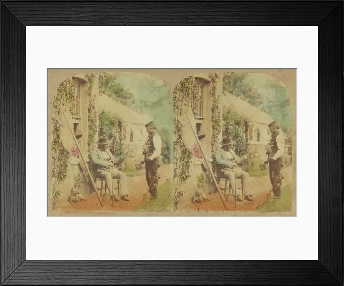 Framed Print : Man holding fishing pole seated, another man standing holding potted plant, dog... 1857-1859. Creator: William Morris Grundy Framed Print : Man holding fishing pole seated, another man standing holding potted plant, dog... 1857-1859. Creator: William Morris Grundy