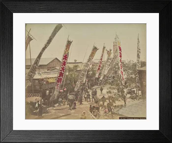 Framed Print : Theatre Street, Tokyo, 1890s. Creator: Adolfo Farsari Framed Print : Theatre Street, Tokyo, 1890s. Creator: Adolfo Farsari