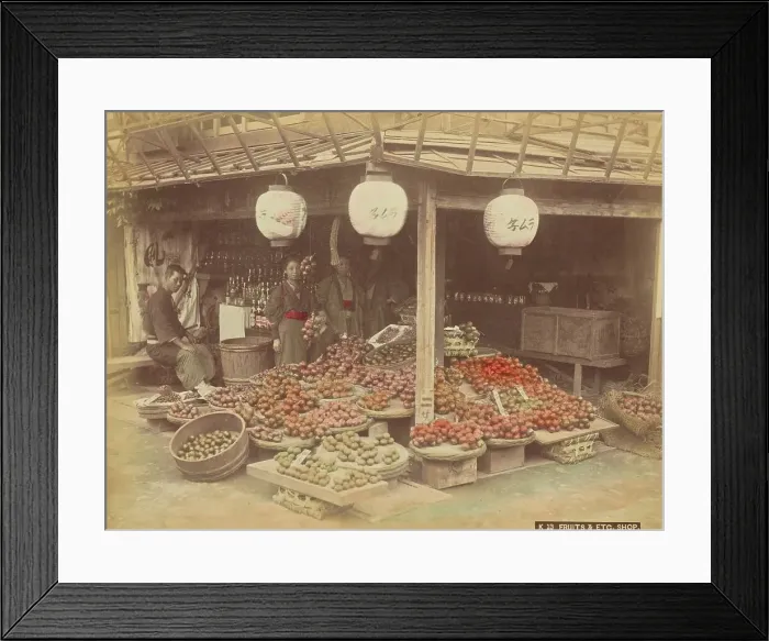 Framed Print : Fruits and Etc. Shop, 1870s-1890s. Creator: Kusakabe Kimbei Framed Print : Fruits and Etc. Shop, 1870s-1890s. Creator: Kusakabe Kimbei