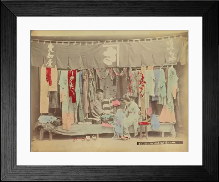 Framed Print : Second-Hand Cloth Store, 1870s-1890s. Creator: Kusakabe Kimbei Framed Print : Second-Hand Cloth Store, 1870s-1890s. Creator: Kusakabe Kimbei