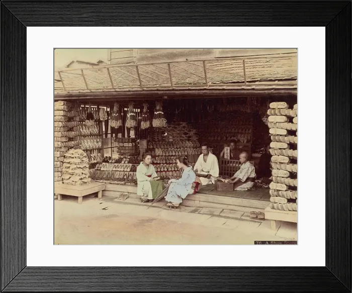 Framed Print : A Shoe Store, 1870s-1890s. Creator: Kusakabe Kimbei Framed Print : A Shoe Store, 1870s-1890s. Creator: Kusakabe Kimbei