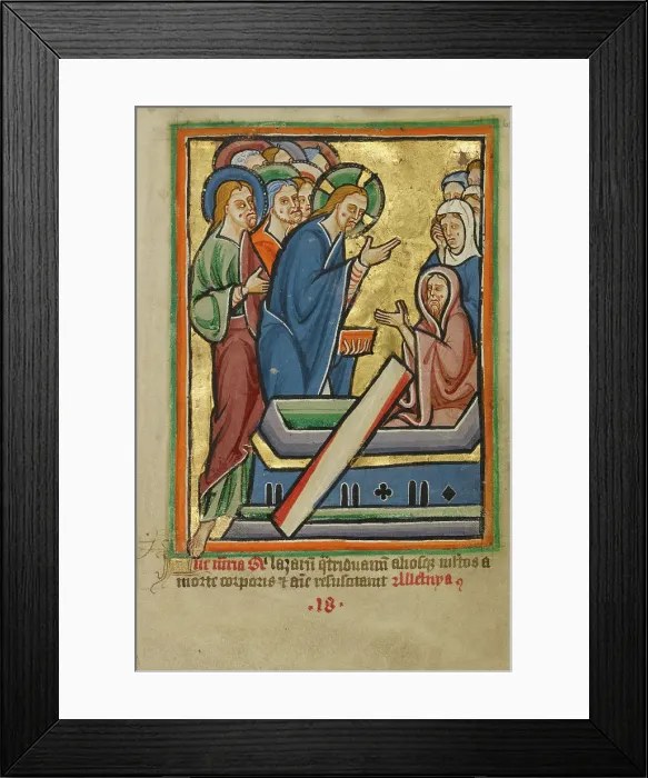 Framed Print : The Raising of Lazarus, about 1190-1200; text and illumination added about 1480-1490. Creator: Unknown Framed Print : The Raising of Lazarus, about 1190-1200; text and illumination added about 1480-1490. Creator: Unknown
