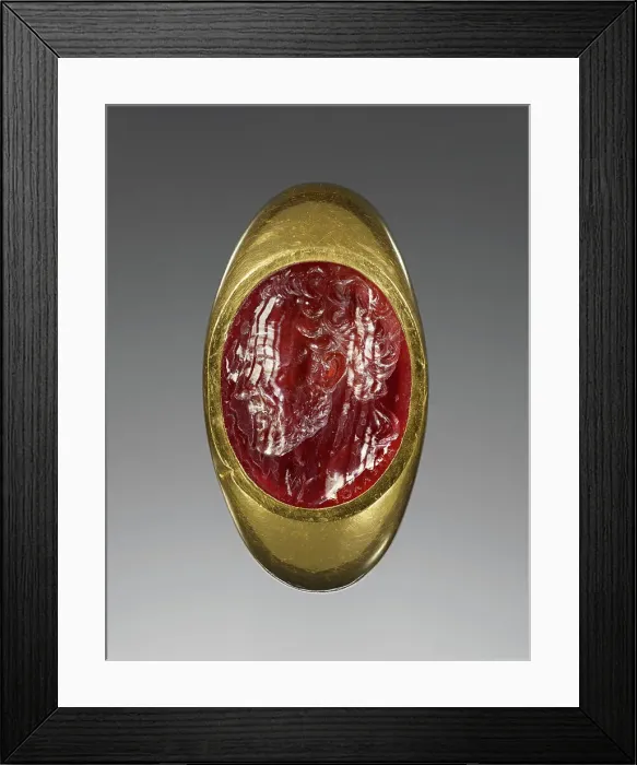 Framed Print : Engraved Gem with a portrait of Demosthenes inset into a gold ring, 25-1 B.C. Creator: Unknown Framed Print : Engraved Gem with a portrait of Demosthenes inset into a gold ring, 25-1 B.C. Creator: Unknown