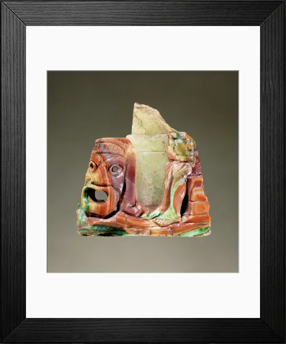 Framed Print : Fragmentary cameo sculpture with a theatrical mask and seated figure, 2nd century A.D. Creator: Unknown Framed Print : Fragmentary cameo sculpture with a theatrical mask and seated figure, 2nd century A.D. Creator: Unknown