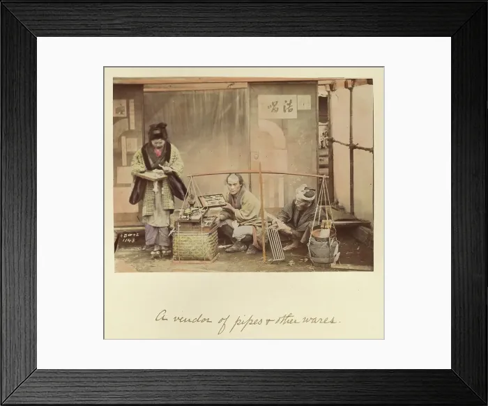 Framed Print : A vendor of pipes and other wares, about 1873-1883. Creator: Shinichi Suzuki I Framed Print : A vendor of pipes and other wares, about 1873-1883. Creator: Shinichi Suzuki I