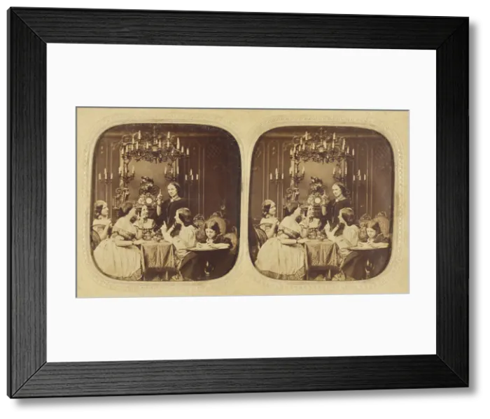 Framed Print : Parlor scene with a group of women and a little girl, 1855-1865. Creator: London Stereoscopic & Photographic Co Framed Print : Parlor scene with a group of women and a little girl, 1855-1865. Creator: London Stereoscopic & Photographic Co