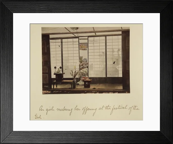 Framed Print : A girl making her offering at the festival of the God, about 1873-1883. Creator: Shinichi Suzuki I Framed Print : A girl making her offering at the festival of the God, about 1873-1883. Creator: Shinichi Suzuki I