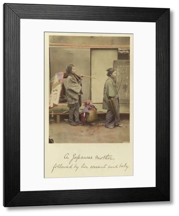 Framed Print : A Japanese mother followed by her servant and baby, about 1873-1883. Creator: Shinichi Suzuki I Framed Print : A Japanese mother followed by her servant and baby, about 1873-1883. Creator: Shinichi Suzuki I