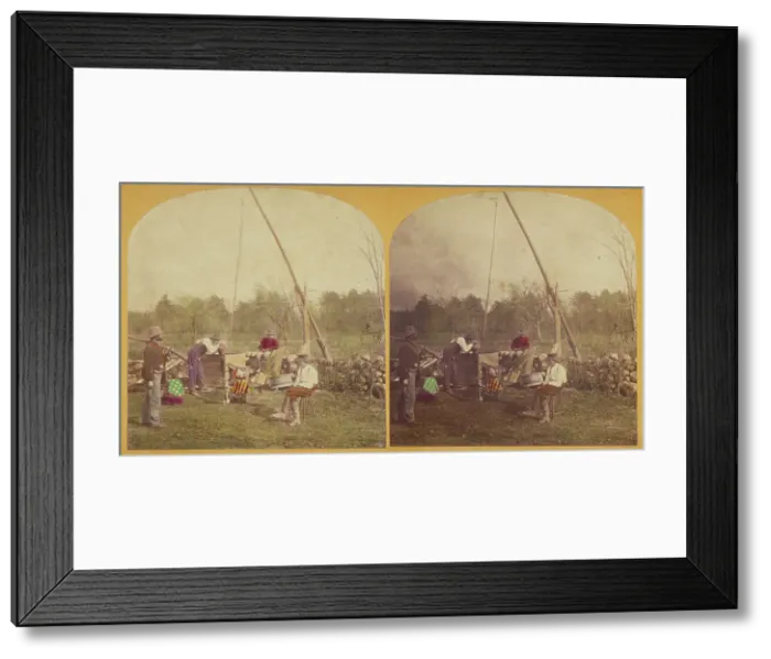 Framed Print : Group of woodsmen near a well, about 1870-1880. Creator: Unknown Framed Print : Group of woodsmen near a well, about 1870-1880. Creator: Unknown