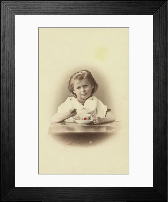 Framed Print : Girl drinking tea, about 1875-1890. Creator: Unknown Framed Print : Girl drinking tea, about 1875-1890. Creator: Unknown
