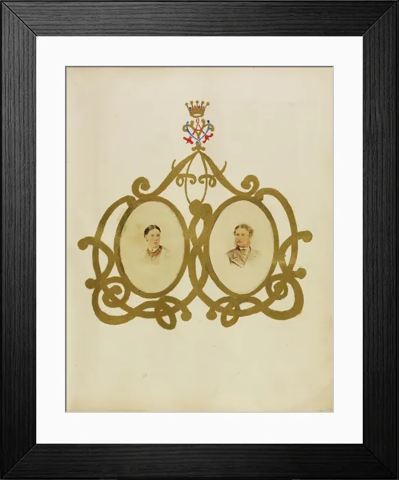 Framed Print : Collage of Lord and Lady Yarborough beneath Lady Yarborough's monogram, about 1864. Creator: Unknown Framed Print : Collage of Lord and Lady Yarborough beneath Lady Yarborough's monogram, about 1864. Creator: Unknown