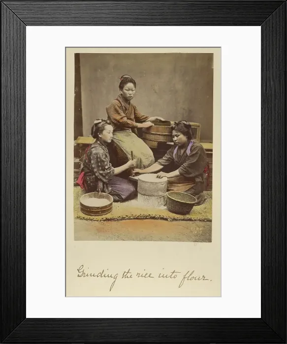 Framed Print : Grinding the rice into flour, about 1873-1883. Creator: Shinichi Suzuki I Framed Print : Grinding the rice into flour, about 1873-1883. Creator: Shinichi Suzuki I