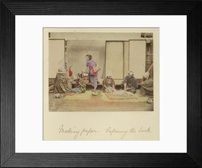 Framed Print : Making Paper - Preparing the Bark, about 1873-1883. Creator: Shinichi Suzuki I Framed Print : Making Paper - Preparing the Bark, about 1873-1883. Creator: Shinichi Suzuki I