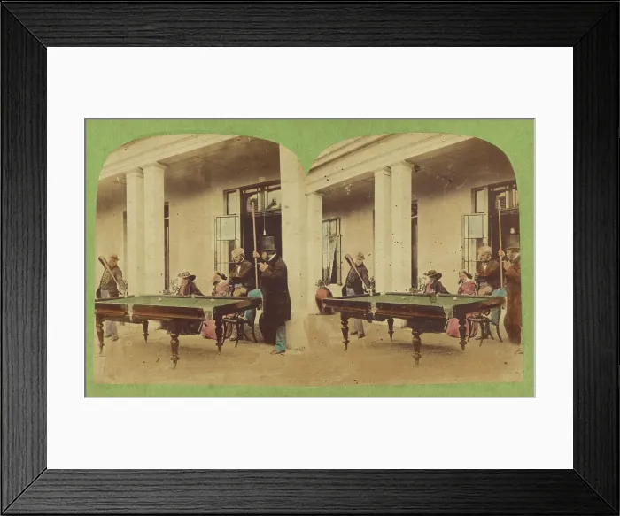 Framed Print : Men playing pool, about 1860. Creator: Unknown Framed Print : Men playing pool, about 1860. Creator: Unknown