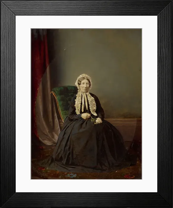 Framed Print : Seated woman in bonnet, about 1850. Creator: Unknown Framed Print : Seated woman in bonnet, about 1850. Creator: Unknown
