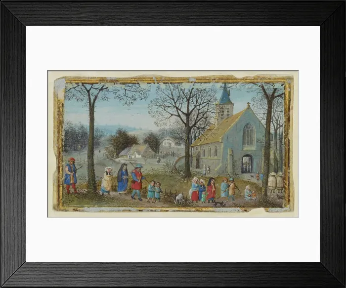 Framed Print : Villagers on Their Way to Church; Book of Hours, about 1550. Creator: Simon Bening Framed Print : Villagers on Their Way to Church; Book of Hours, about 1550. Creator: Simon Bening