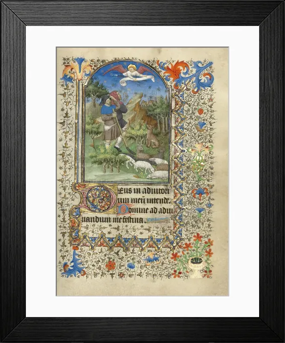 Framed Print : The Annunciation to the Shepherds; Book of Hours, about 1420-1430. Creator: Master of the Harvard Hannibal Framed Print : The Annunciation to the Shepherds; Book of Hours, about 1420-1430. Creator: Master of the Harvard Hannibal