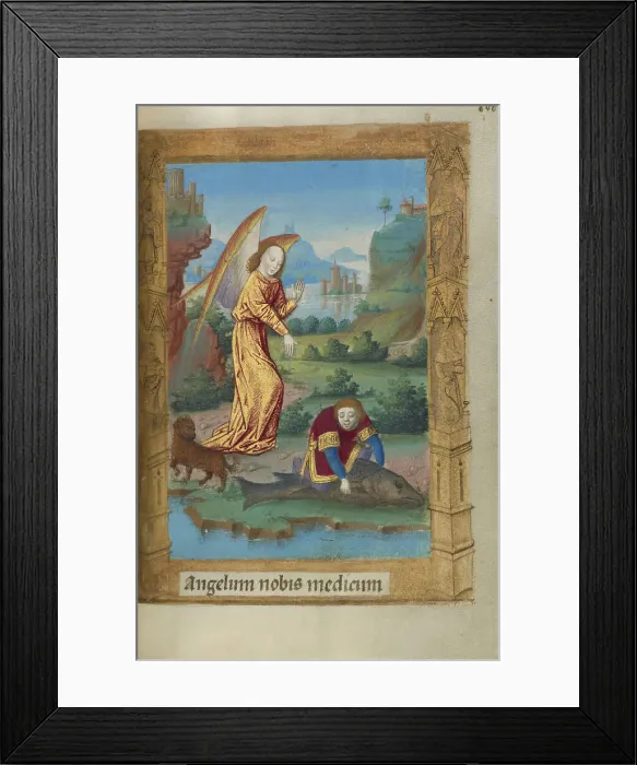 Framed Print : Tobias and the Angel; Book of Hours, 1478. Creator: Master of Guillaume Lambert Framed Print : Tobias and the Angel; Book of Hours, 1478. Creator: Master of Guillaume Lambert