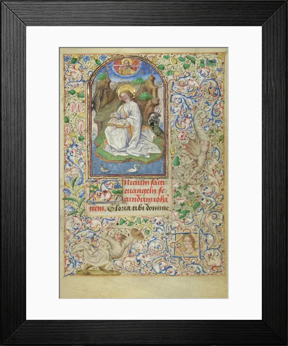 Framed Print : Saint John on Patmos; Hours of Simon de Varie, 1455. Creator: Dunois Master Framed Print : Saint John on Patmos; Hours of Simon de Varie, 1455. Creator: Dunois Master