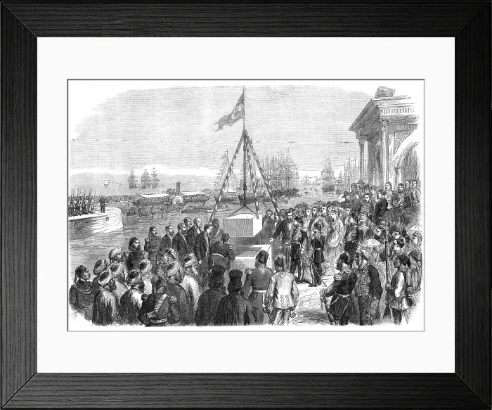 Framed Print : The Khedive of Egypt laying the first stone of the harbour works at Alexandria, 1871. Creator: Unknown Framed Print : The Khedive of Egypt laying the first stone of the harbour works at Alexandria, 1871. Creator: Unknown