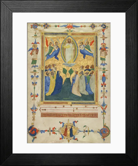 Framed Print : The Ascension of Christ; Leaf from the Laudario of Sant'Agnese, about 1340. Creator: Pacino di Bonaguida Framed Print : The Ascension of Christ; Leaf from the Laudario of Sant'Agnese, about 1340. Creator: Pacino di Bonaguida